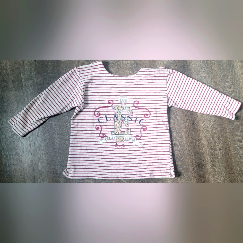 Vintage 90's Sweatshirt Girls M (10) Grey-Tan & Burgundy Striped Screen Print